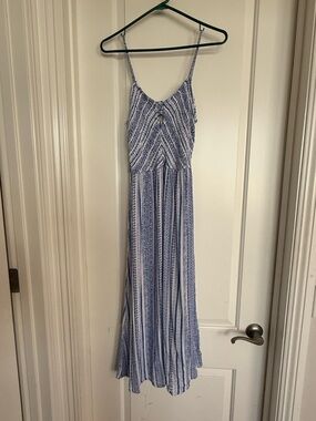 Blue and White Striped Maxi Dress with Spaghetti Straps